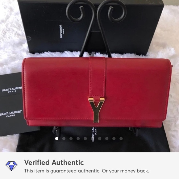 ❌❌SOLD❌❌ YSL “Y” Line Bifold Flap Leather Long Red Wallet - Picture 2 of 11